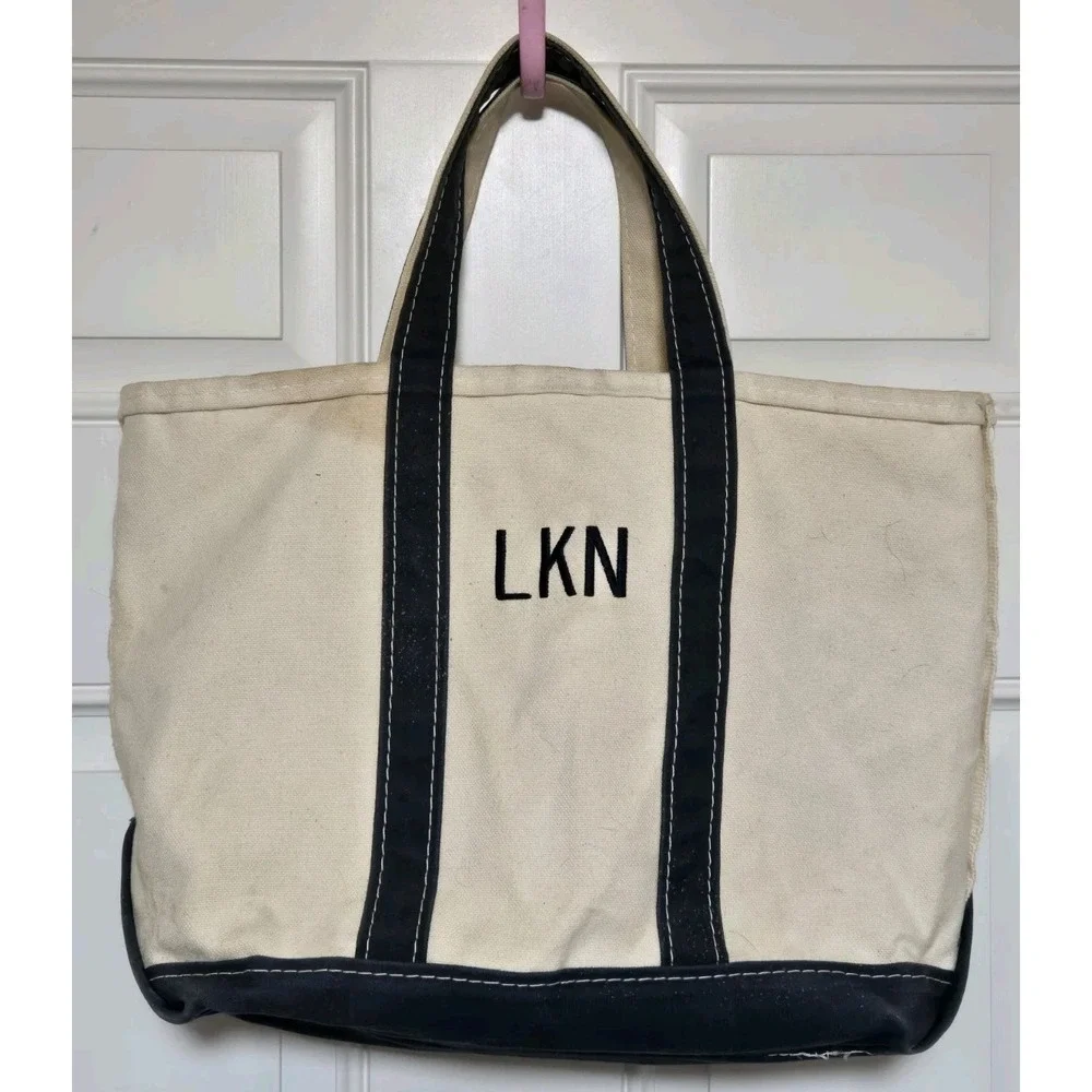 Vtg Sawtooth LL Bean Boat & Tote Bag Navy Blue White Canvas 17